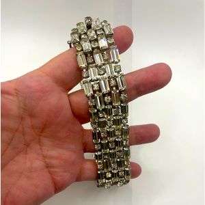 Wide EISENBERG Clear Rhinestone Bracelet Icing Block Signature Vintage Designer